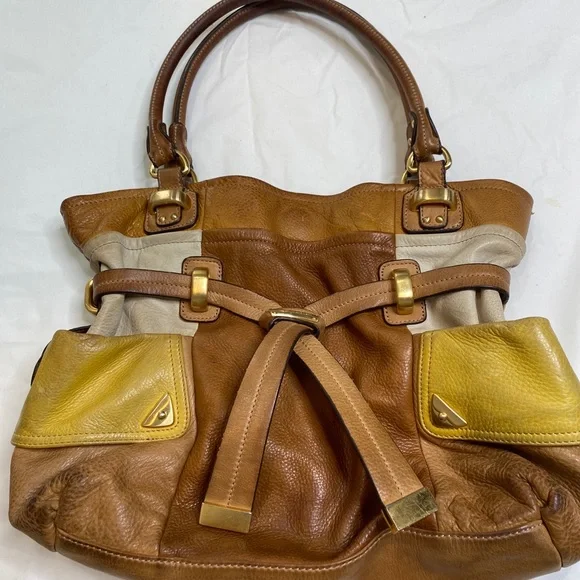 B Makowsky leather Tan Multicolored handbag Shoulder Gold Hardware A021121 - Picture 1 of 10